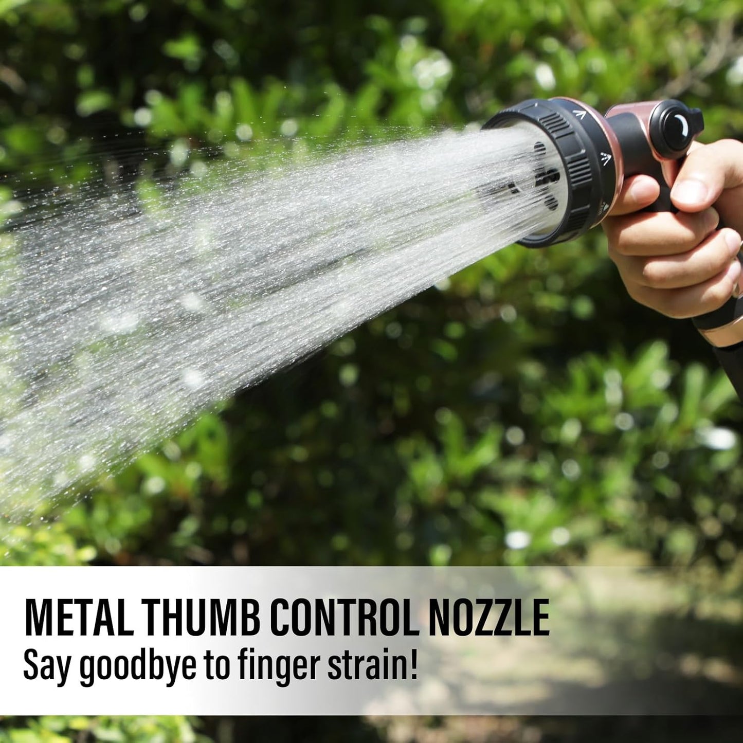 Heavy Duty Garden Hose Nozzle, 100% Metal Water Hose Sprayer with 8 Spray Patterns, High Pressure Hose Nozzle with Thumb Control, On Off Valve, for Lawn & Plant Watering, Car & Pet Washing