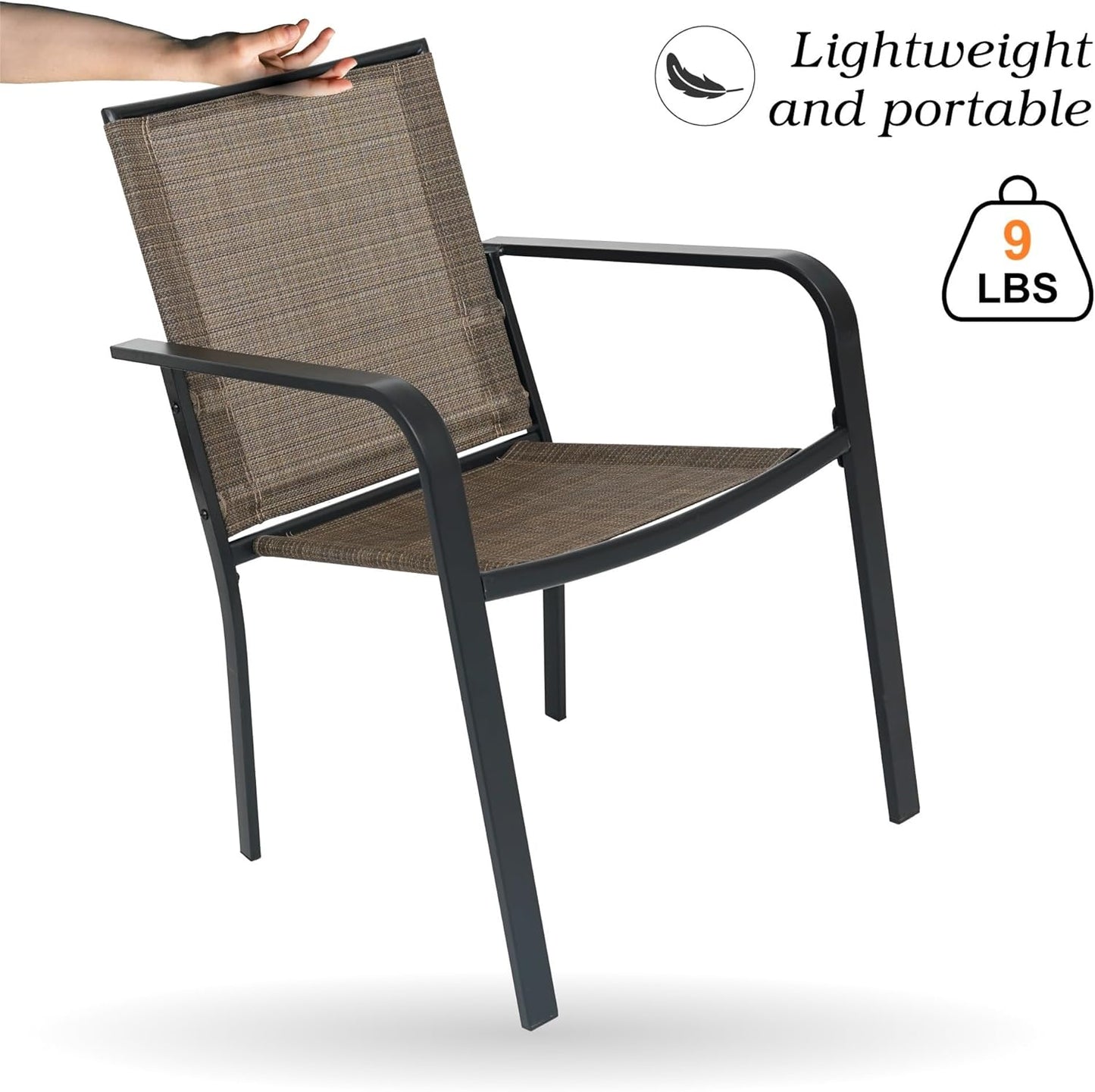 7-Piece Patio Dining Set, 48-Inch Round Dining Table with 6 Stackable Chairs, All-Weather Brown Tan