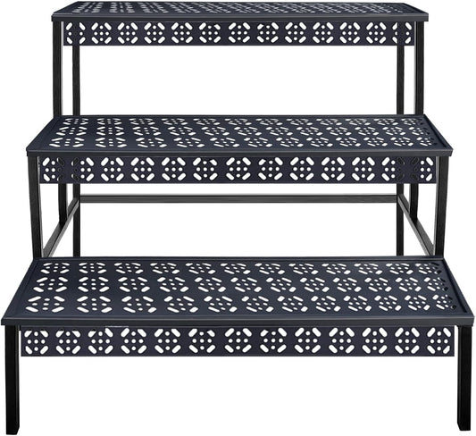 3 Tiers Metal Plant Stand,Rectangular Ladder Flower Pots Outdoor, Indoor Plant Display Rack, Heavy Duty Utility Storage Organizer for Home Garden Patio Balcony, Stair Style