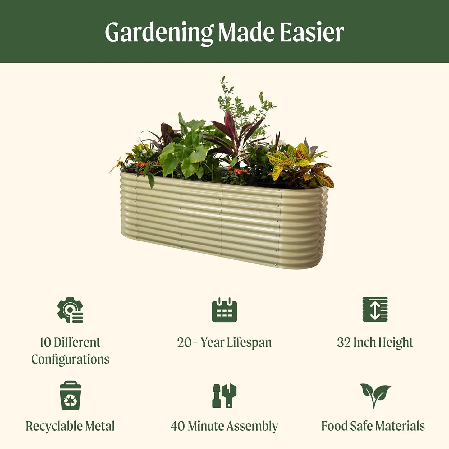 Vego Garden 32" Extra Tall Oval Metal Raised Garden Bed Kit, 10 in 1 Modular Planter Box for Vegetables, Flowers, Fruits, Terra Cotta
