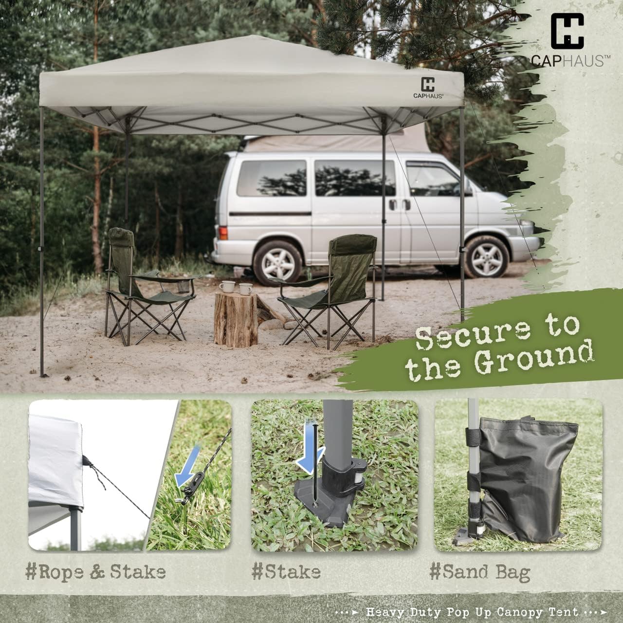 CAPHAUS 12ft x 12ft Patented One-Push Pop Up Outdoor Canopy Tent, Heavy-Duty Commercial Grade w/Central Lock, Portable and Instant Folding Shelter with Wheeled Carry Bag and Weight Bag, White