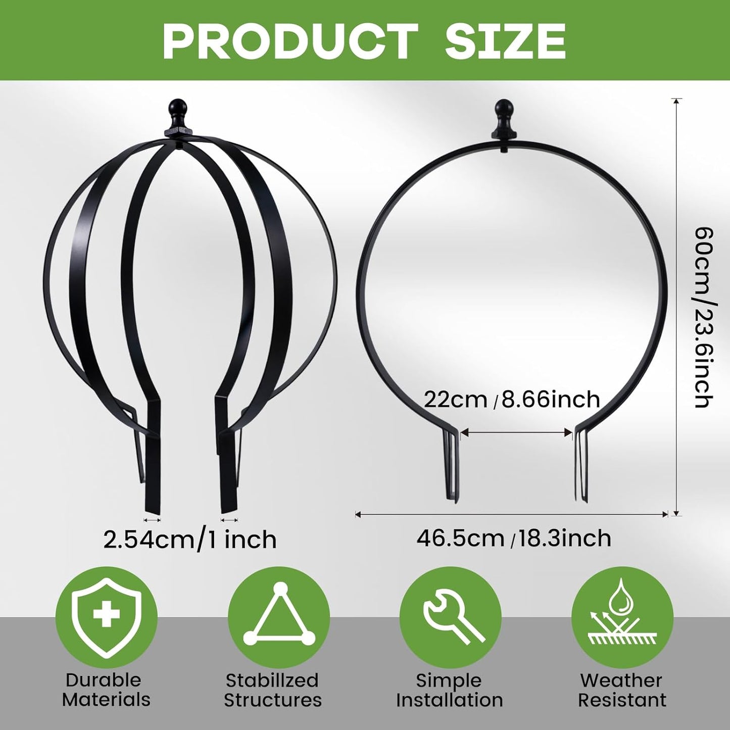Set of 2 Metal Garden Trellis Obelisks - Durable Black Powder Coated Round Climbing Frames for Plants - Ideal Decorative Support for Flowers & Vines - Ideal for Indoor & Outdoor Gardens