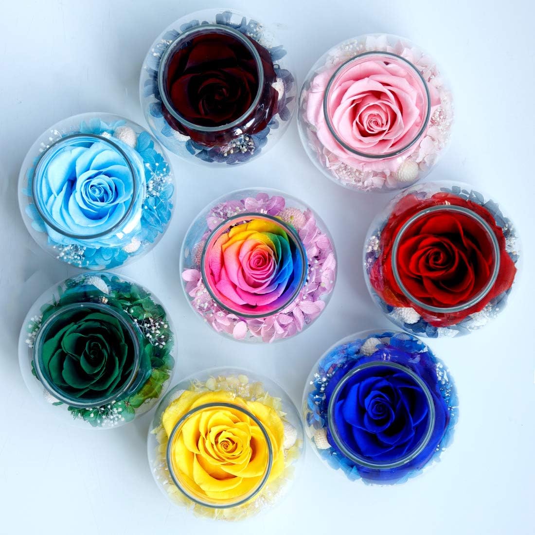 Preserved Real Roses with Colorful Mood Light Wishing Bottle,Eternal Rose，Never Withered Flowers, Christmas Anniversary Valentine's Mother's Day,a Gifts for Women 4.3inch 1pcs（Light Blue）