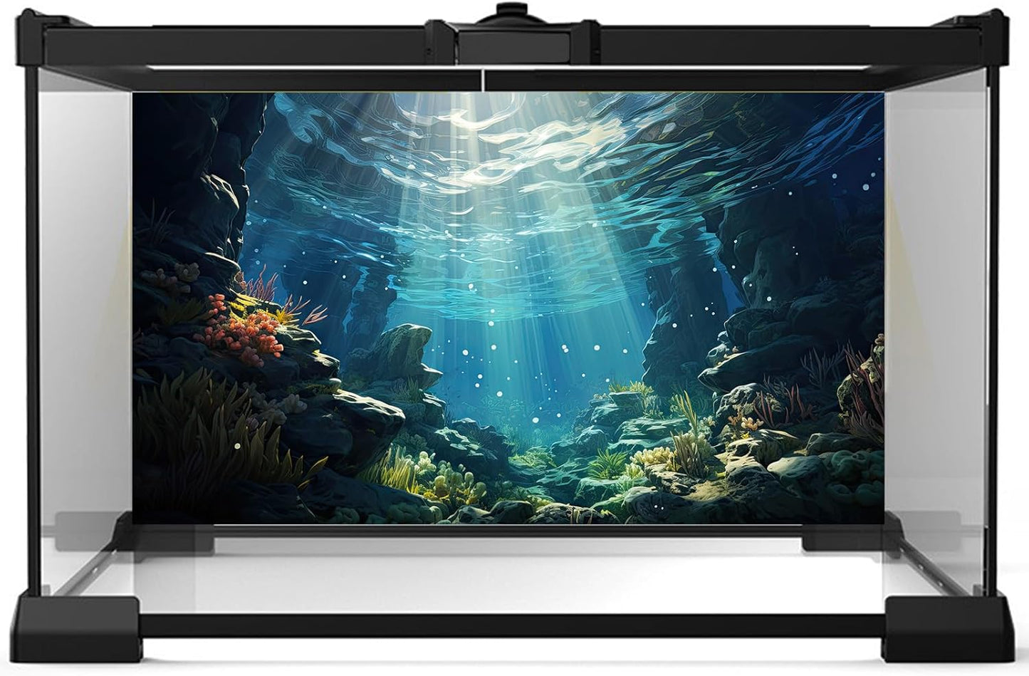 Underwater Aquarium Background Corals and Tropical Fish Terrarium Backdrop Rock Aquatic Plants Sunlight Rays Fish Tank Background Tank Aquarium Wallpaper Poster Decor 36x18in