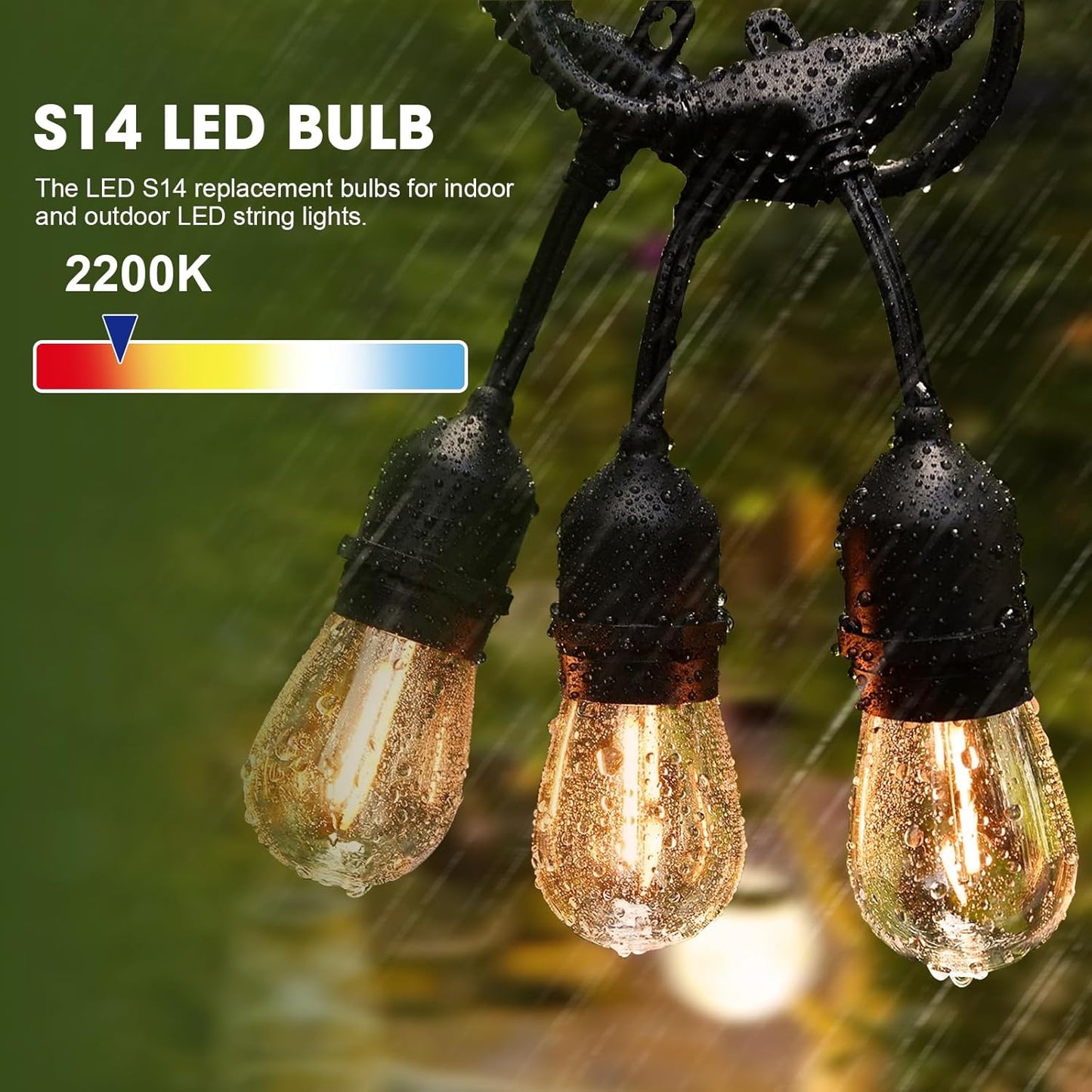 LED S14 Replacement Light Bulbs for Outdoor String Lights, 1W Shatterproof Edison Light Bulbs for Outside Patio Garden, E26 Standard Base, Dimmable, 2200K Warm White, 15 Pack