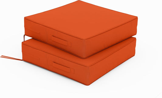 Patio Chair Cushions 19 X 19 X 4 Inch Waterproof Outdoor Seat Cushions for Patio Furniture, Outdoor Sofa Couch Pads with Ties & Handle, Set of 2, Orange