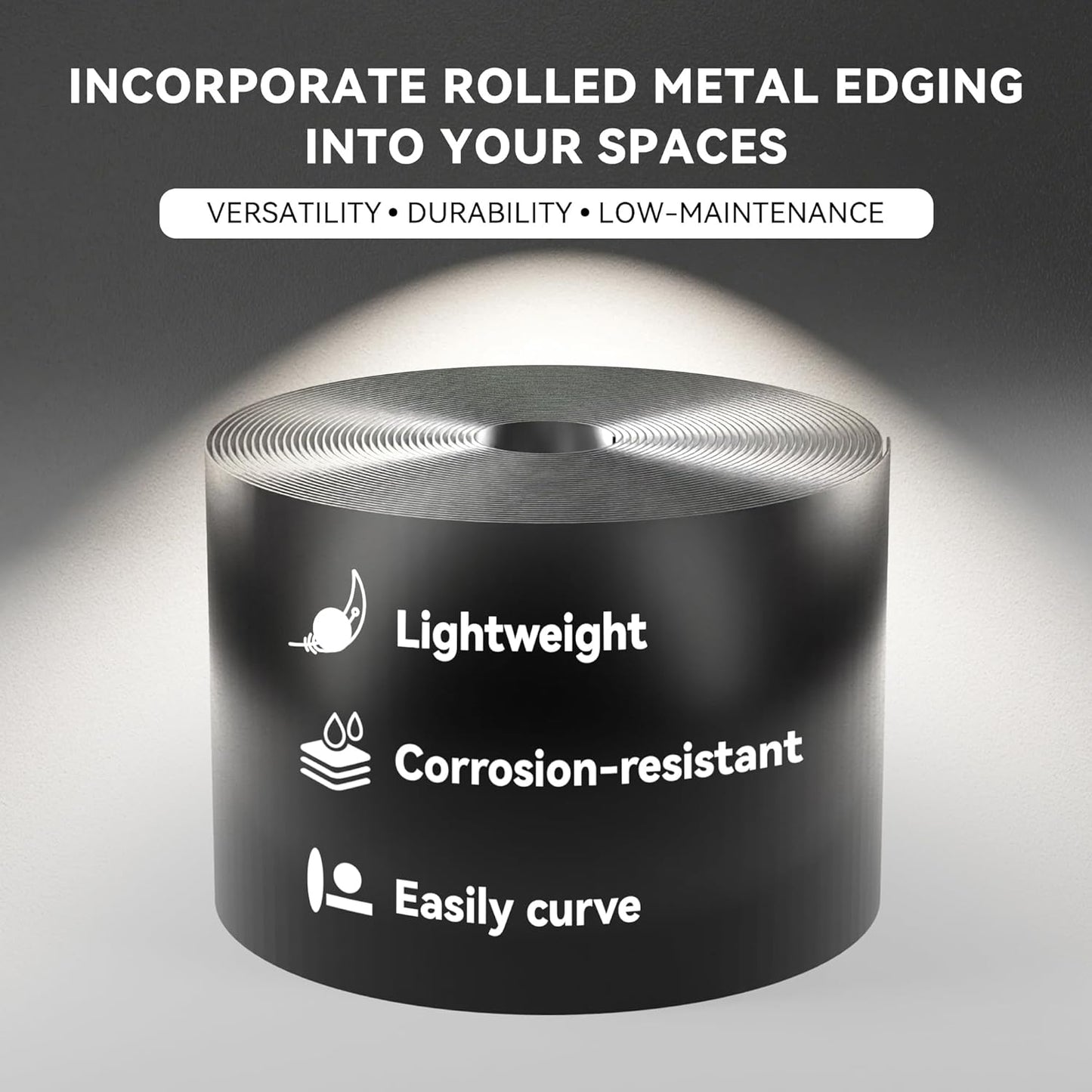 Worth Galvanized Steel Landscape Edging 6" x50' Metal Garden Edging Roll Flexible Bender Border with 16Pcs Stakes for Lawn, Flower Bed Edges, Black