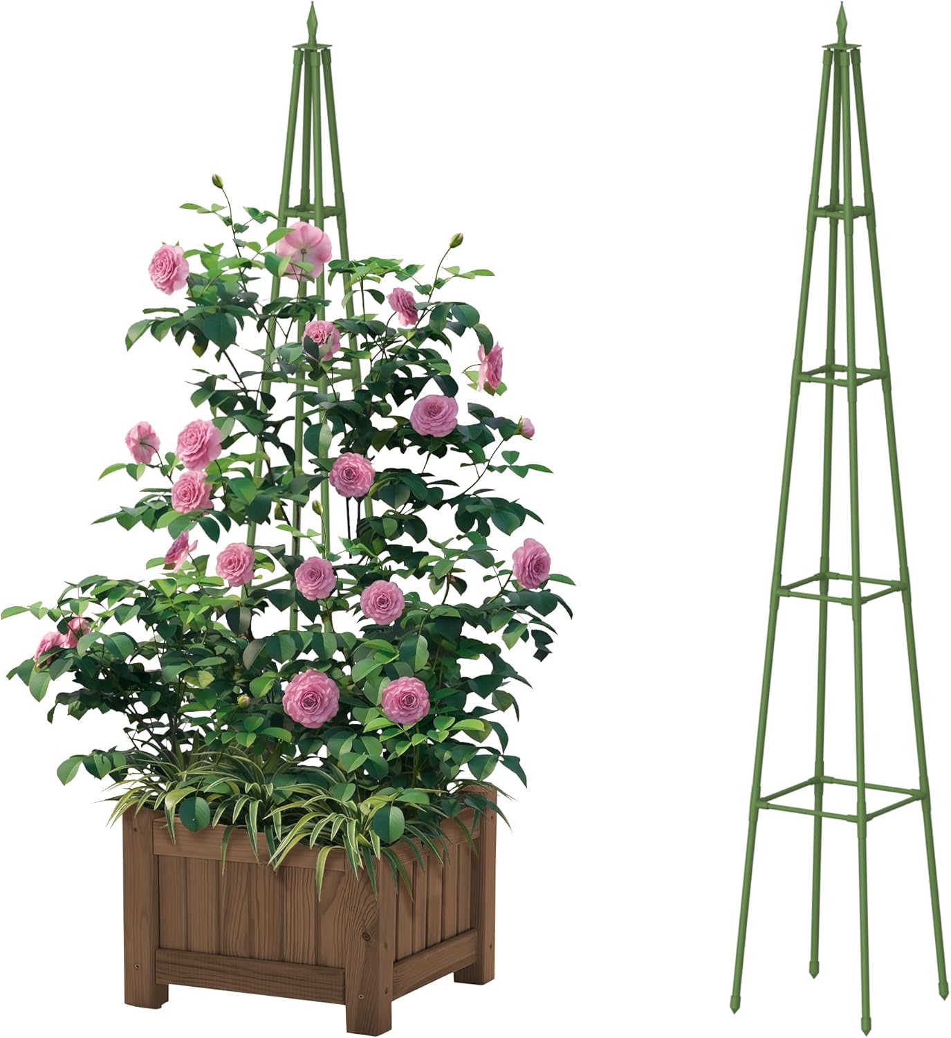 6FT Obelisk Trellis for Climbing Plants Outdoor, 16mm Rust-Proof Extra Thickened Plastic-Coated Metal Pipes, Indoor Climbing Support for Potted Plants, Vines, Flowers Stands,Green