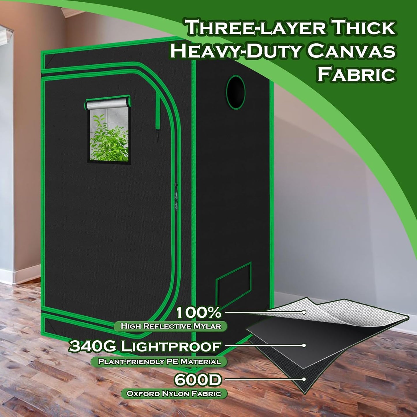 3x3 Grow Tent, 36"x36"x72" Growing Tent with Observation Window and Floor Tray for Hydroponics Indoor Plant Growing 3x3 Grow Room