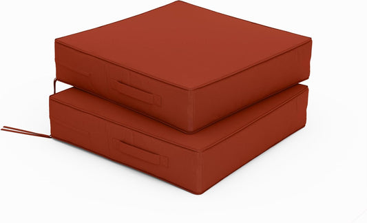 Patio Chair Cushions 19 X 19 X 4 Inch Waterproof Outdoor Seat Cushions for Patio Furniture, Outdoor Sofa Couch Pads with Ties & Handle, Set of 2, Terra Red