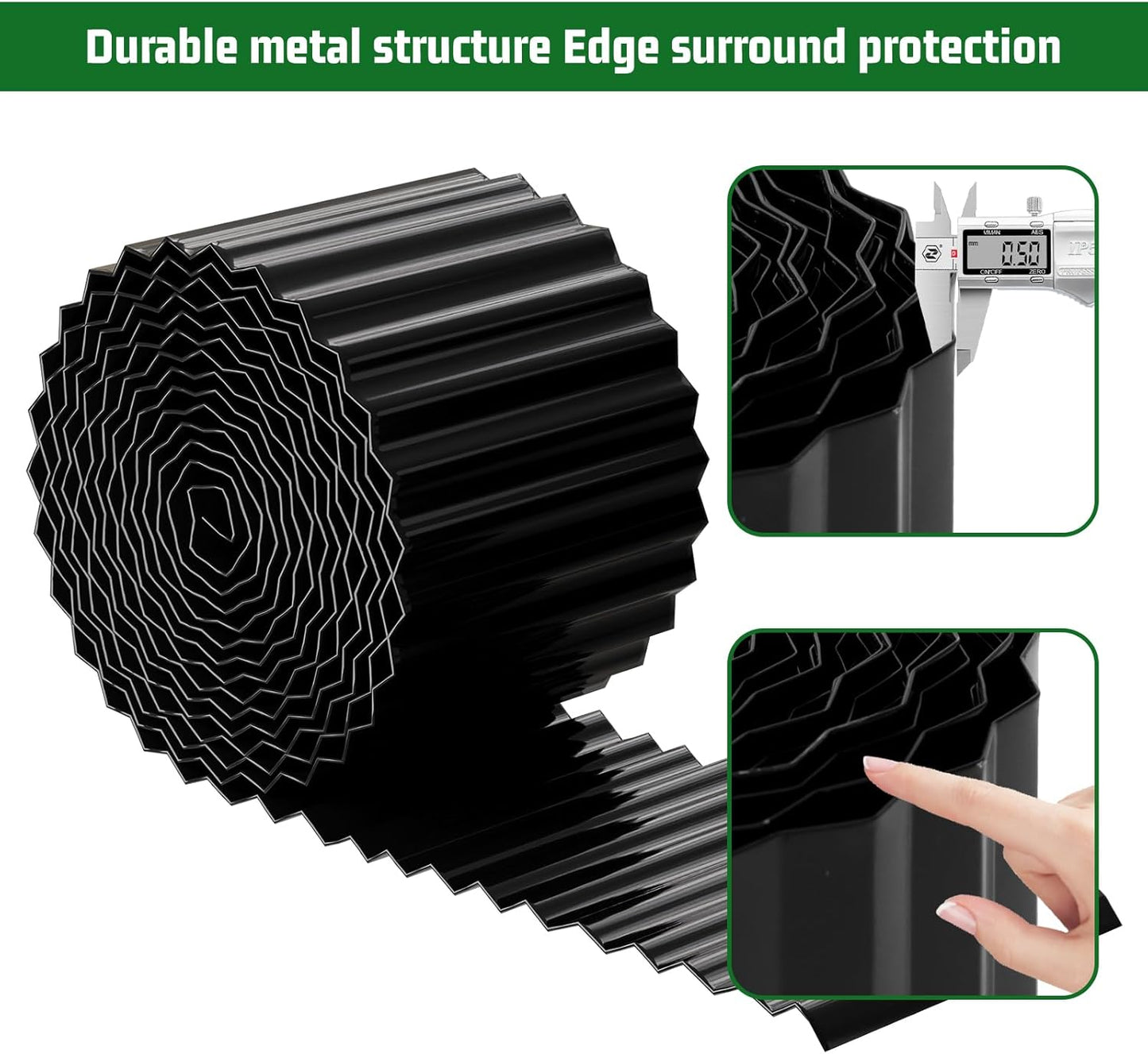 SnugNiture Corrugated Metal Garden Edging,12" x 20' Sturdy Lawn Edging Border,Landscape Edging Border for Lawn, Flower Bed,Garden and Yard(Black)