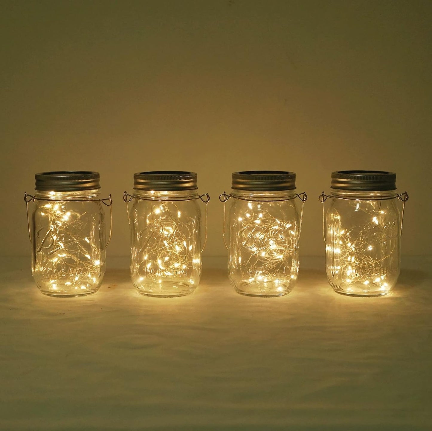 Decorman Solar Mason Jar Lights, 4 Pack 30 LED Fairy Star Firefly String Lids Lights with 4 Hangers for Patio Yard Garden Party Wedding Christmas Decoration(Jars Not Included) (4 Pack, Warm White)
