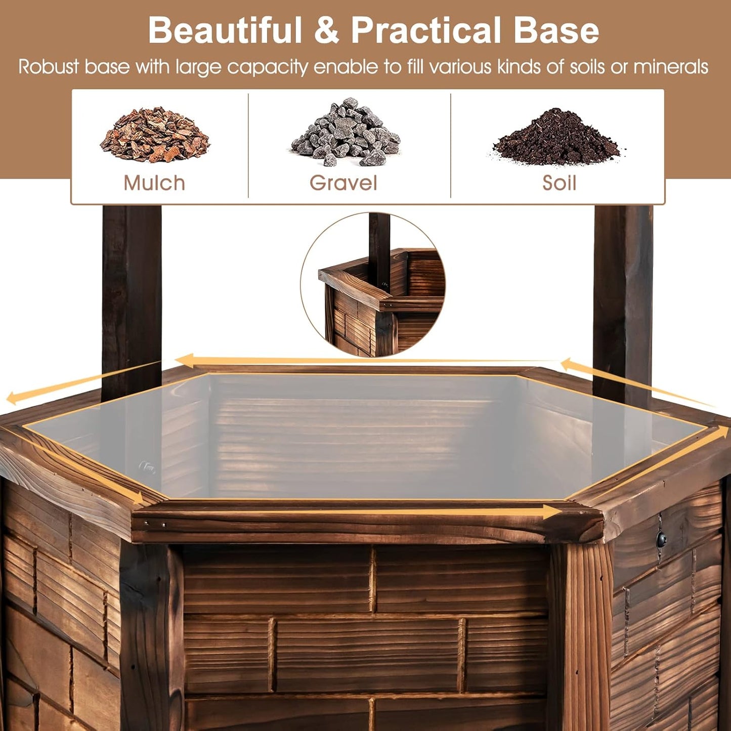 Giantex Rustic Wooden Wishing Well Planter with Hanging Bucket, Roof Shadow, Reinforced Rod, Wishing Wells for Outdoors Backyard Patio Garden Outside Decor
