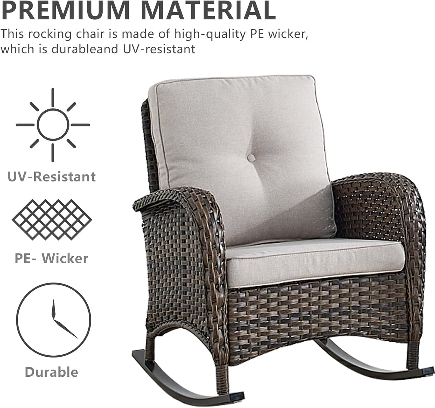 HUMMUH 5-Piece Outdoor Patio Furniture PE Wicker Patio Conversation Set,All-Weather Outdoor Rocking Chairs with Patio Couch Tables for Backyard,Poolside,Deck