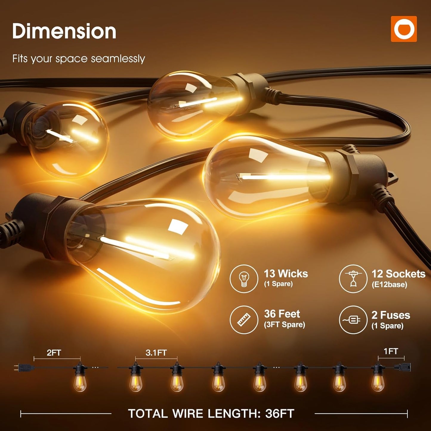addlon 36FT LED Outdoor String Lights with 12 Edison Vintage Shatterproof Bulbs, Commercial Grade Patio Lights, IP65 Waterproof for Balcony, Backyard and Garden, Warm White