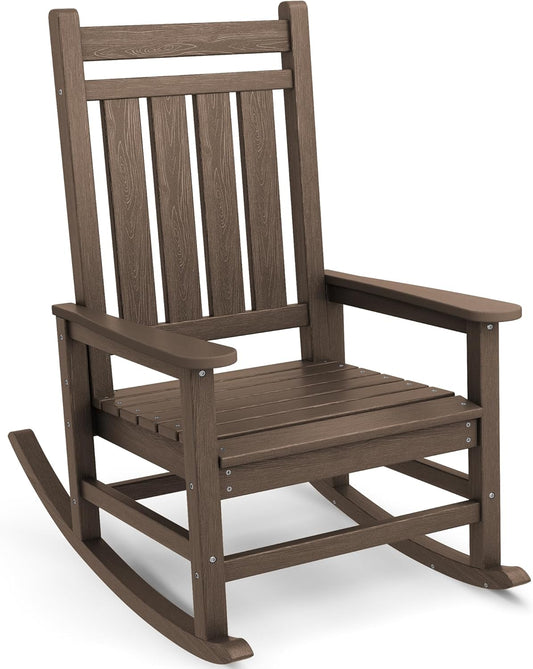 SEWALL HDPE Rocking Chair, Oversized Outdoor Rocking Chair for Adults, Patio Rocker for Porch, Coffee