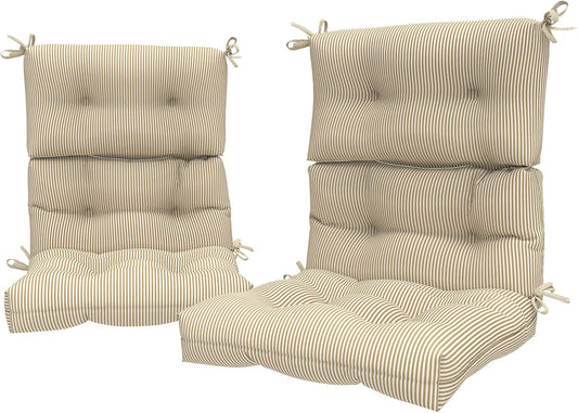 LVTXIII Outdoor Seat and Back Chair Cushion Patio Tufted High Back Cushion with Ties, Seasonal Replacement Rocking Chair Cushion for Home Office Garden Use, 44” L x 22” W, Set of 2, Stripe Beige