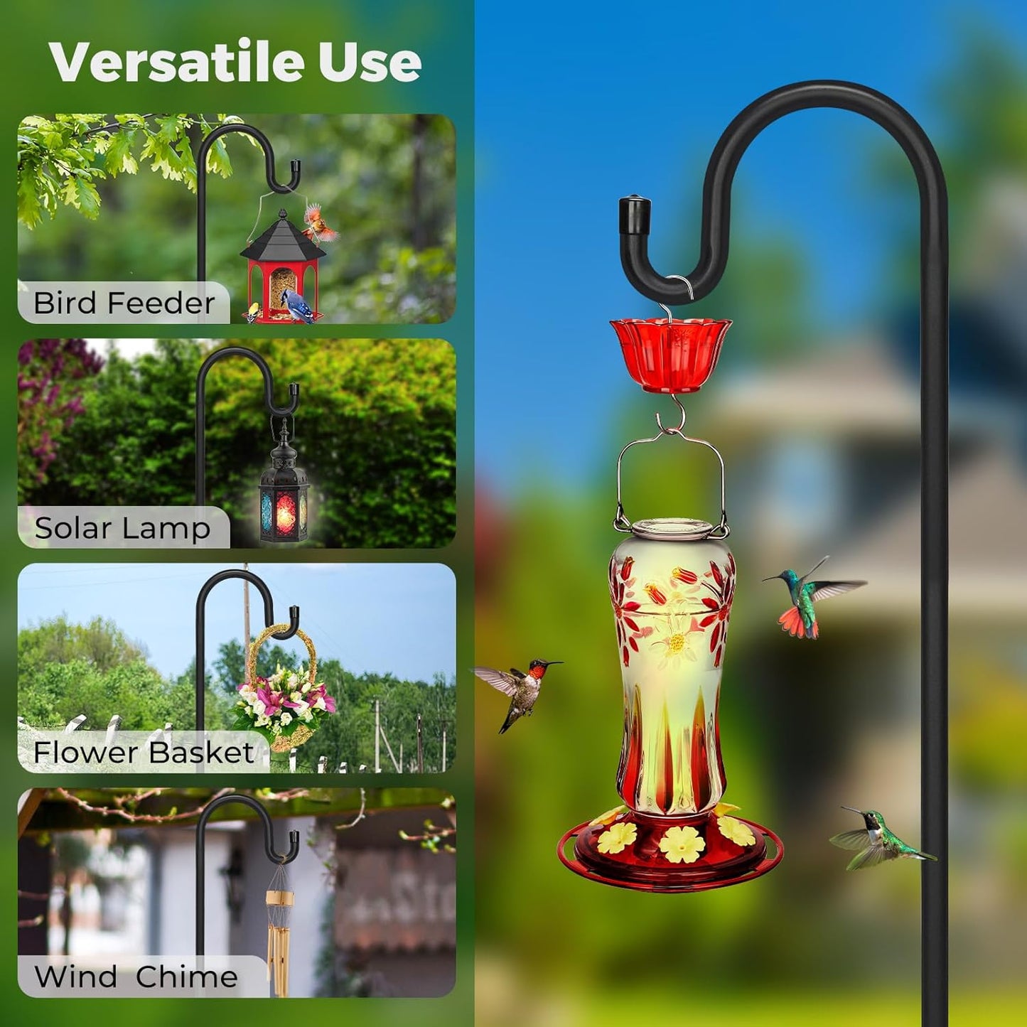 Kingsyard Adjustable Shepherd Hooks for Outdoor - 60 INCH Heavy Duty Bird Feeder Pole with 5 Prong Base, Hummingbird Feeder Stand, Garden Plant Baskets, Weddings Decor, Solar Light Lanterns