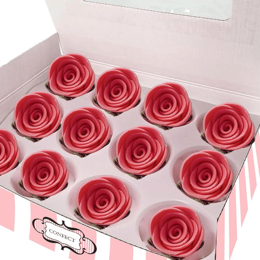 Confect Edible Flower | Edible Old Rose Flower for cake decorations | Edible Flower Cupcake Toppers | Cupcakes & Doughnut Edible Toppers | Flamingo Old Rose Sugar Flower- Pack of 12