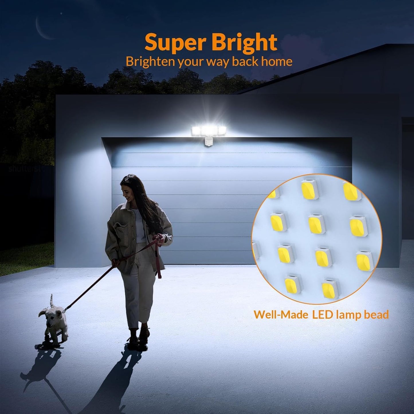 LEPOWER 1600LM LED Solar Security Lights Motion Outdoor, 5500K White Light, IP65 Waterproof Outdoor Flood Solar Light for Yard, Garage（Brown）