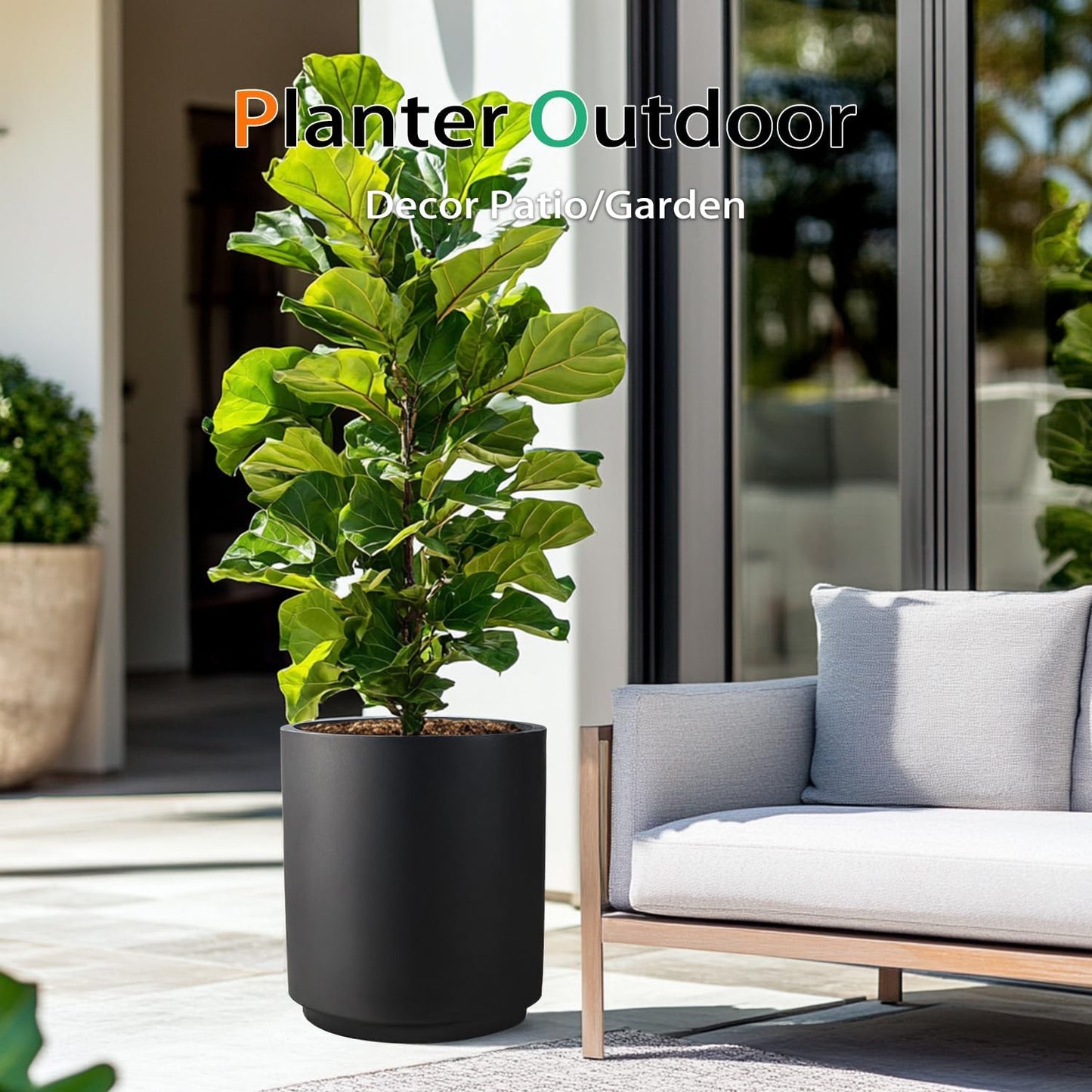 Round Concrete Planter Outdoor Indoor, Large Cement Plant Pots for Flowers (Black, 12 inch)