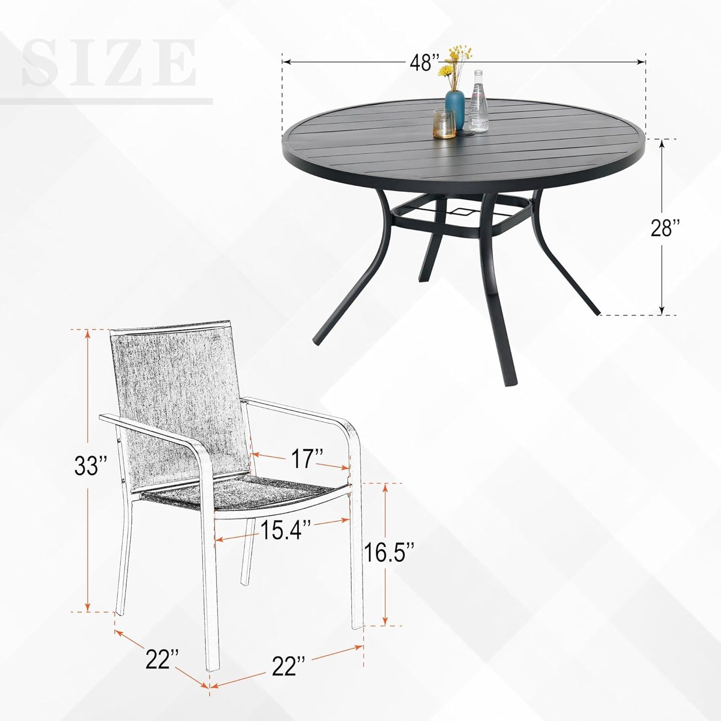 7-Piece Outdoor Dining Set, 48'' Round Table with 6 Stackable Chairs All Weather Furniture Set - Cherry