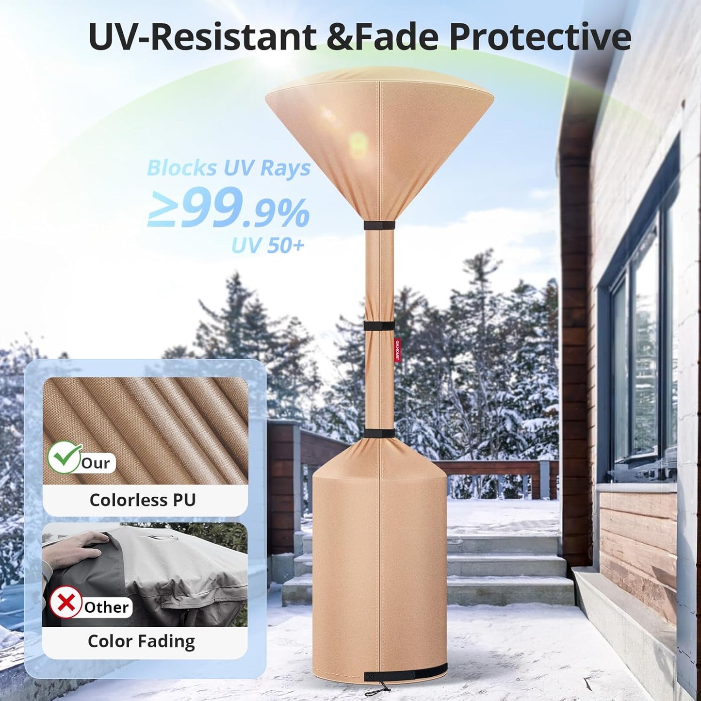 QH.HOME Winter Patio Heater Covers, [2025 Upgraded Tear-Resistant Fabric] Waterproof with Robust Zipper ,Height fit 87"-92",Dustproof/Wind/Sunlight/Snow-Resistant, 2 Pack-Camel