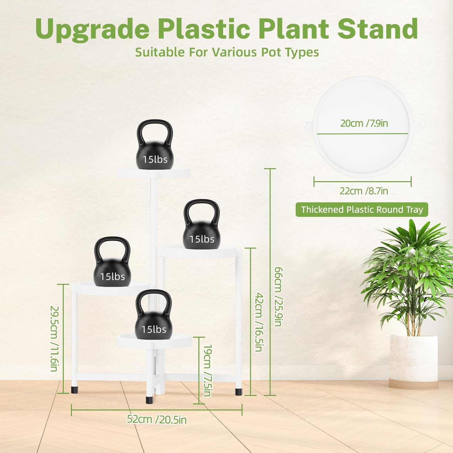 iDavosic.ly 4 Tier Folding Plant Stand Indoor Outdoor with Plastic Tray, Tiered Corner Flower Holder Shelf, Metal Orchid Display Rack for Patio Porch Living Room Garden Balcony, White