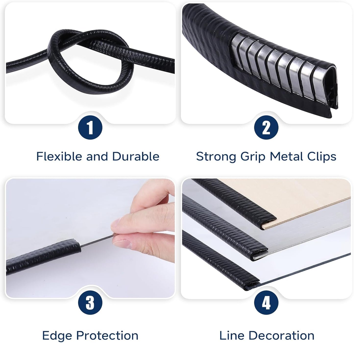 Rubber Edge Trim, U Channel Edge Trim with Metal Clips Edge Guard Protector, PVC Rubber Seal Strip for Sheet Metal, Car Doors, Hatches, Table Corners, Fit 3/64" to 1/4"(1.2mm-6.4mm), 25Ft, White