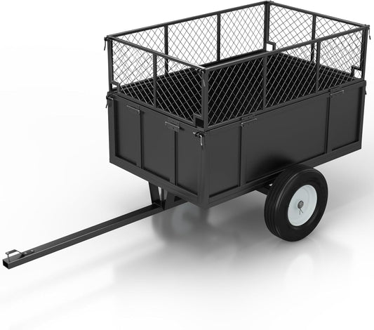 750 Lbs Capacity ATV/UTV Dump Trailer – 15 Cu. Ft. Heavy-Duty Steel Utility Cart with Removable Sides, Universal Hitch, Hand/Foot Lever Dump, for Lawn Tractor & Riding Mower