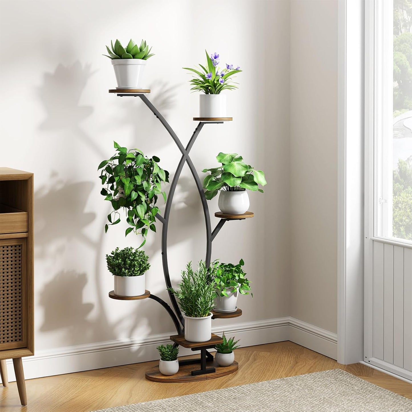 Plant Stand Indoor with Grow Light - 8 Tiered Corner Shelf for Indoor Plants, 57" Tall Plant Shelf with Lights for Indoor Growing , Sturdy Metal Plant Rack for Living Room,Balcony,Patio