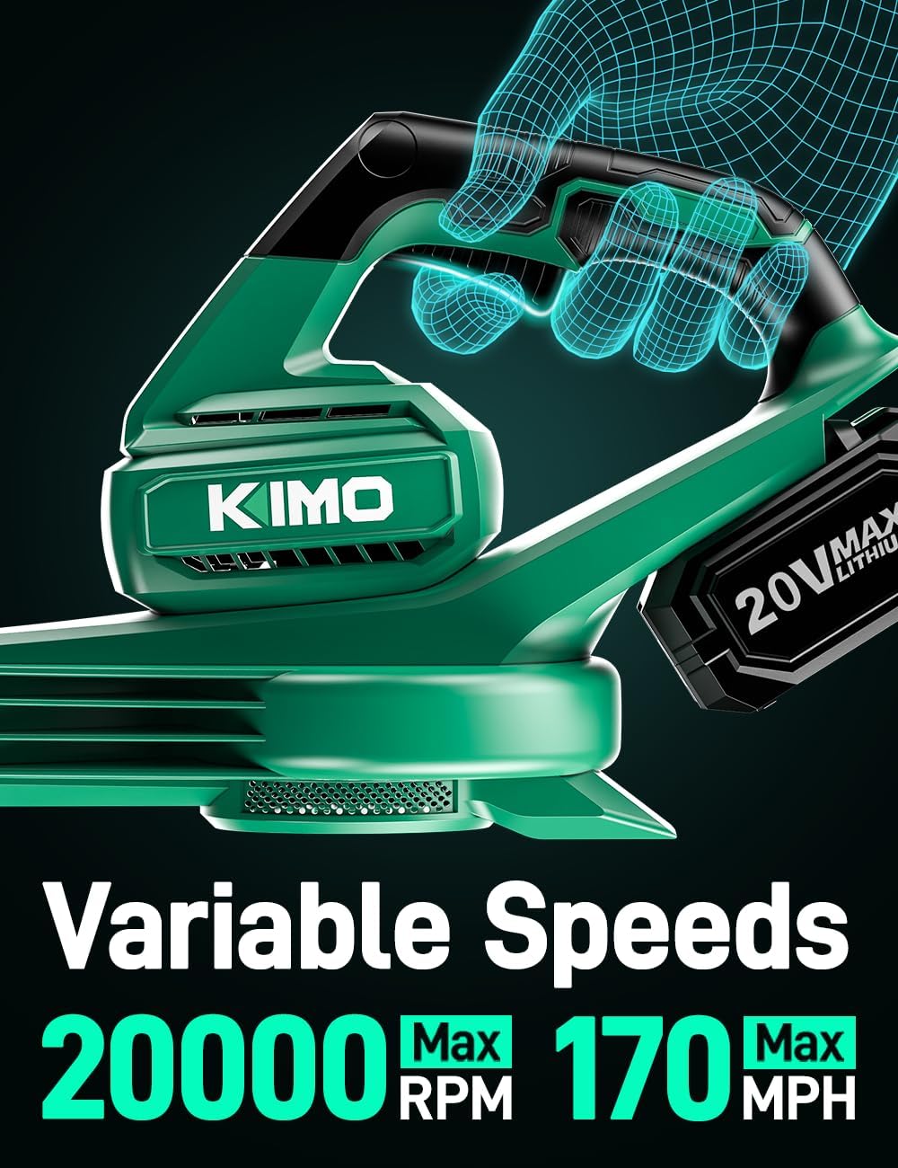 K I M O. Leaf Blower Cordless with Battery and Charger, Extension Tube, 240 CFM 170 MPH Lightweight Cordless Leaf Blowers, 2000mAh Battery Operated Leaf Blowers for Lawn Care, Yard|Patio|House