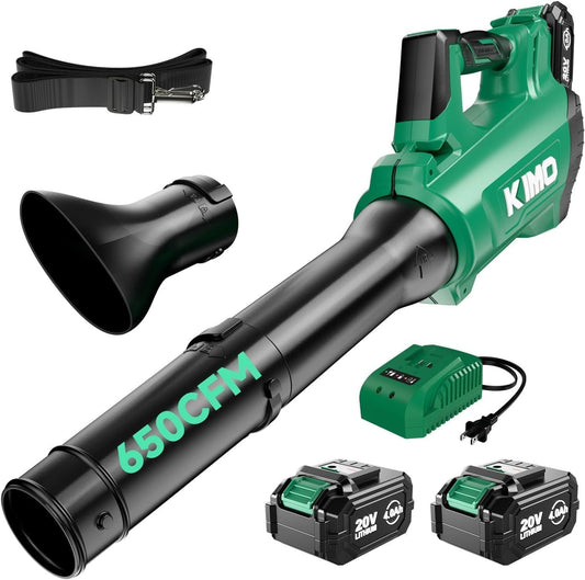 KIMO Cordless Leaf Blower with Battery and Charger, 750CFM 220MPH, 4 Speeds w/Turbo Mode, Brushless Motor, 3 Extended Tube, 2x4.0Ah Battery Powered Leaf Blowers for Lawn Care Patio Cleaning Wet Leaves