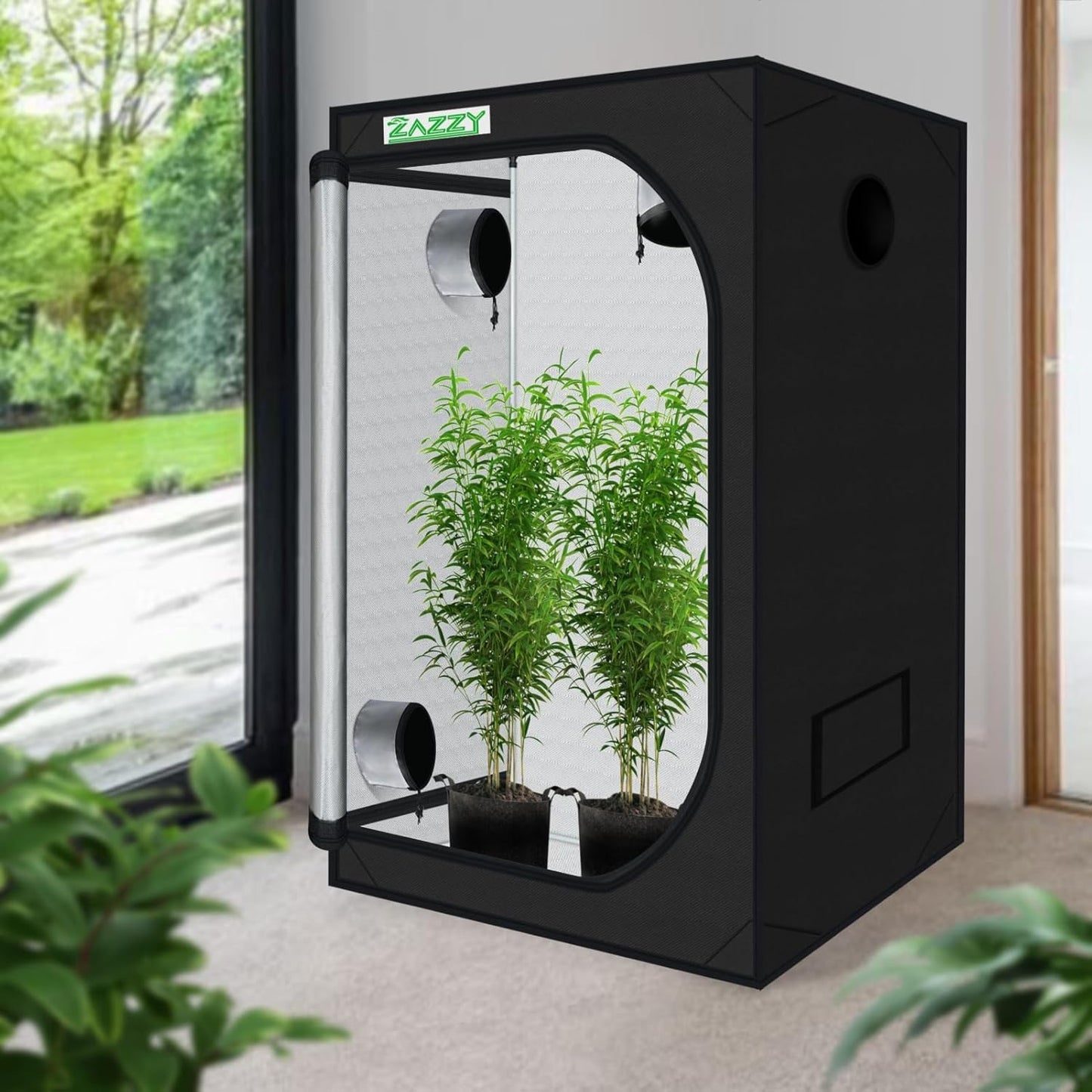 zazzy Grow Tent 3x3 FT, 36"x36"x72" Plant Tent Growing Tent High Reflective Mylar with Observation Window and Removable Floor Tray for Hydroponics Indoor Plant Growing
