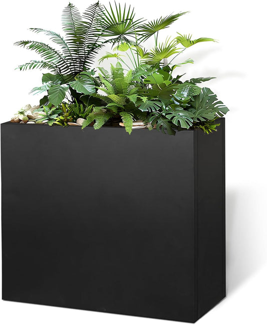 Galvanized Steel Metallic Heavy Planter for Outdoor Plants Metal Outdoor Planter Spliced Flower Box with Partitions for Outside,Indoor,Garden (Black, 36 * 15 * 24)