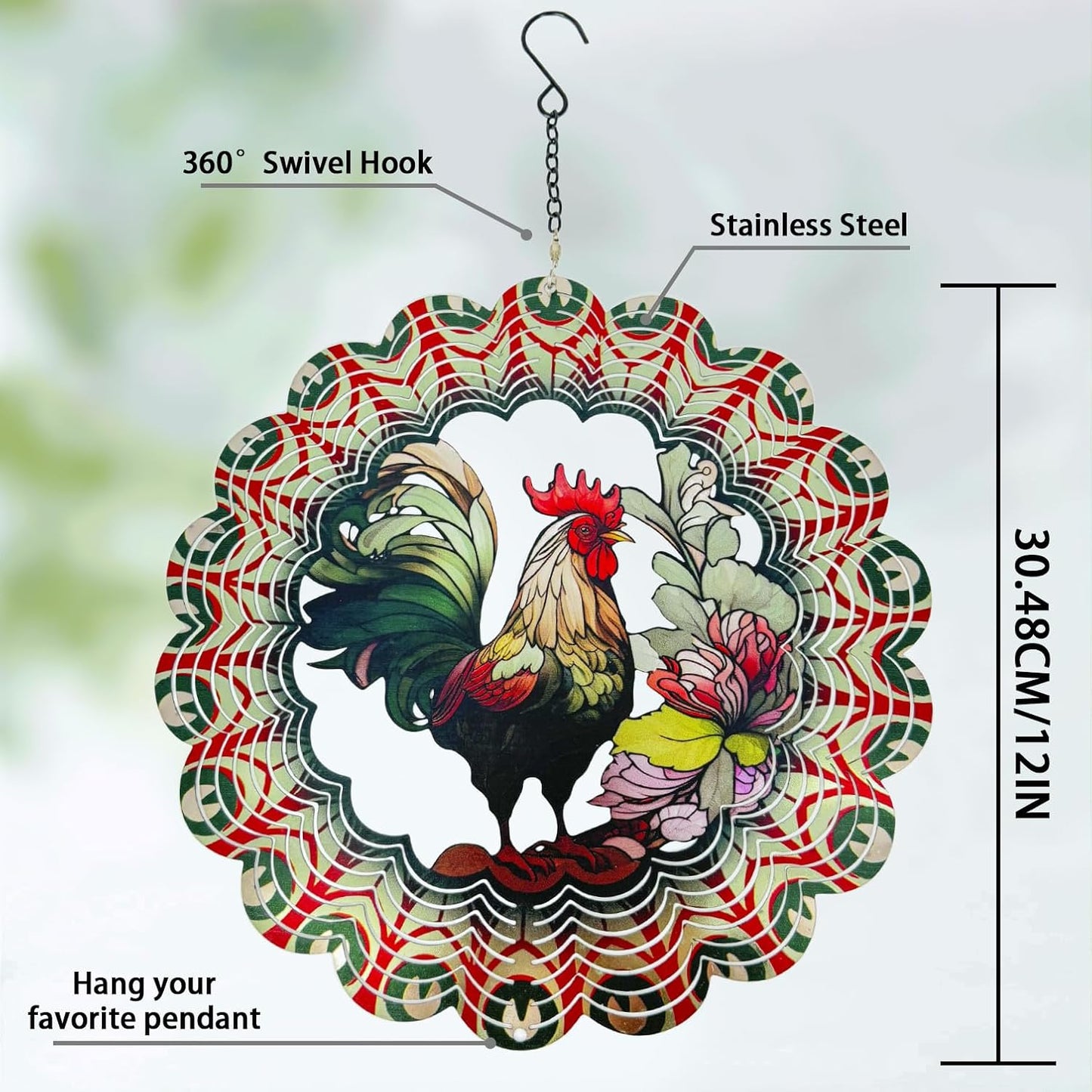 Wind Spinners Outdoor Chicken Decorations - Birthday Gifts for Women Mom Grandma, Hanging 12 inch 3D Sculptures for Garden Decor for Outside, Patio, Yard