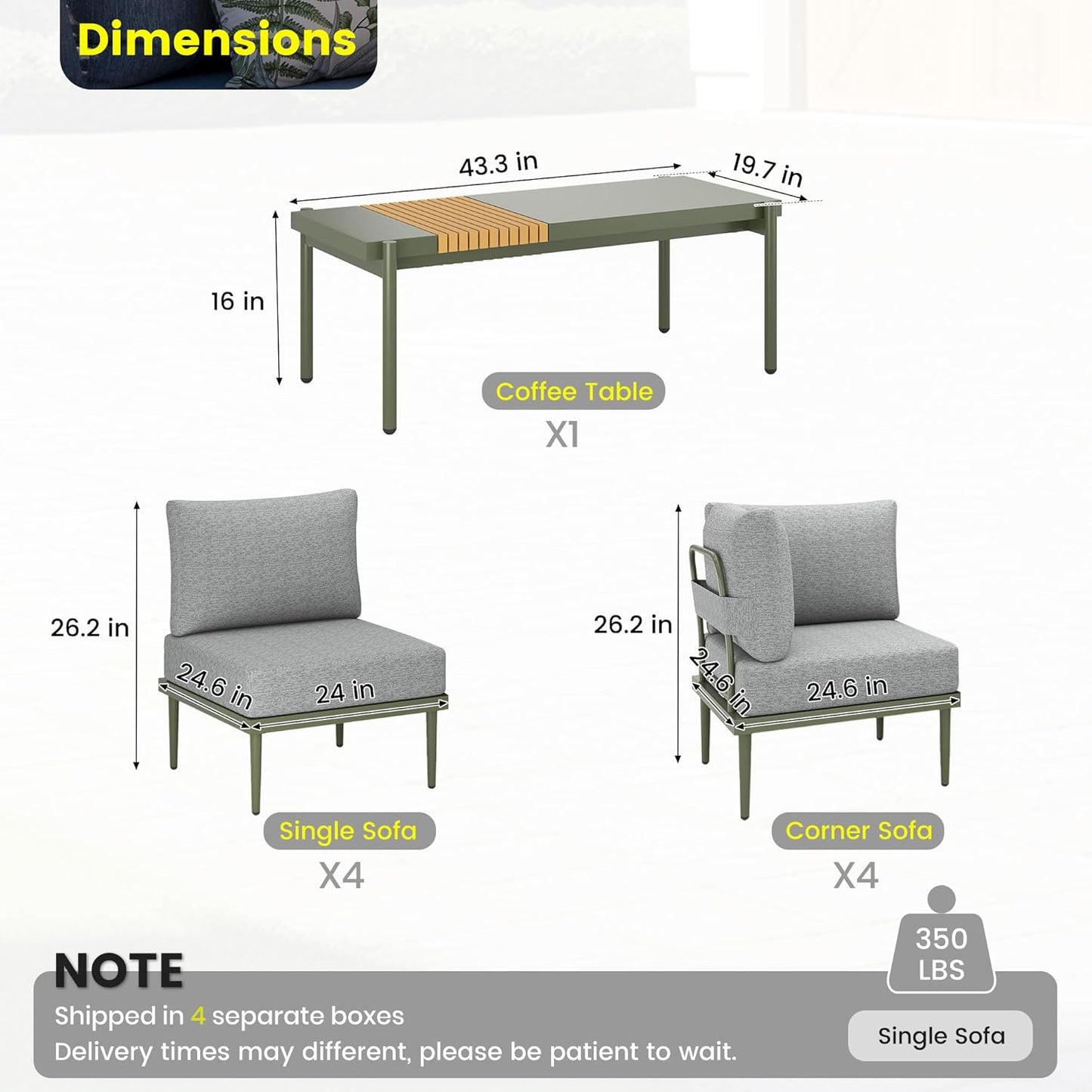 Sundale Outdoor 9 Pieces Metal Patio Furniture Set, Outdoor Sectional Sofa w/6 Inch Olefin Cushion and Coffee Table, Modern Outdoor Conversation Sets