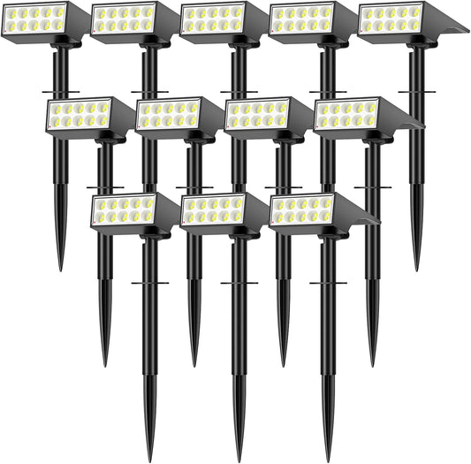 Solar Spot Lights Outdoor Waterproof,[12 Pack/4 Modes] Landscape Lighting Spotlights, Auto On/Off LED Solar Powered Yard Garden Flood Solar Light for Outside Pathway Wall Tree Pool,Cool White