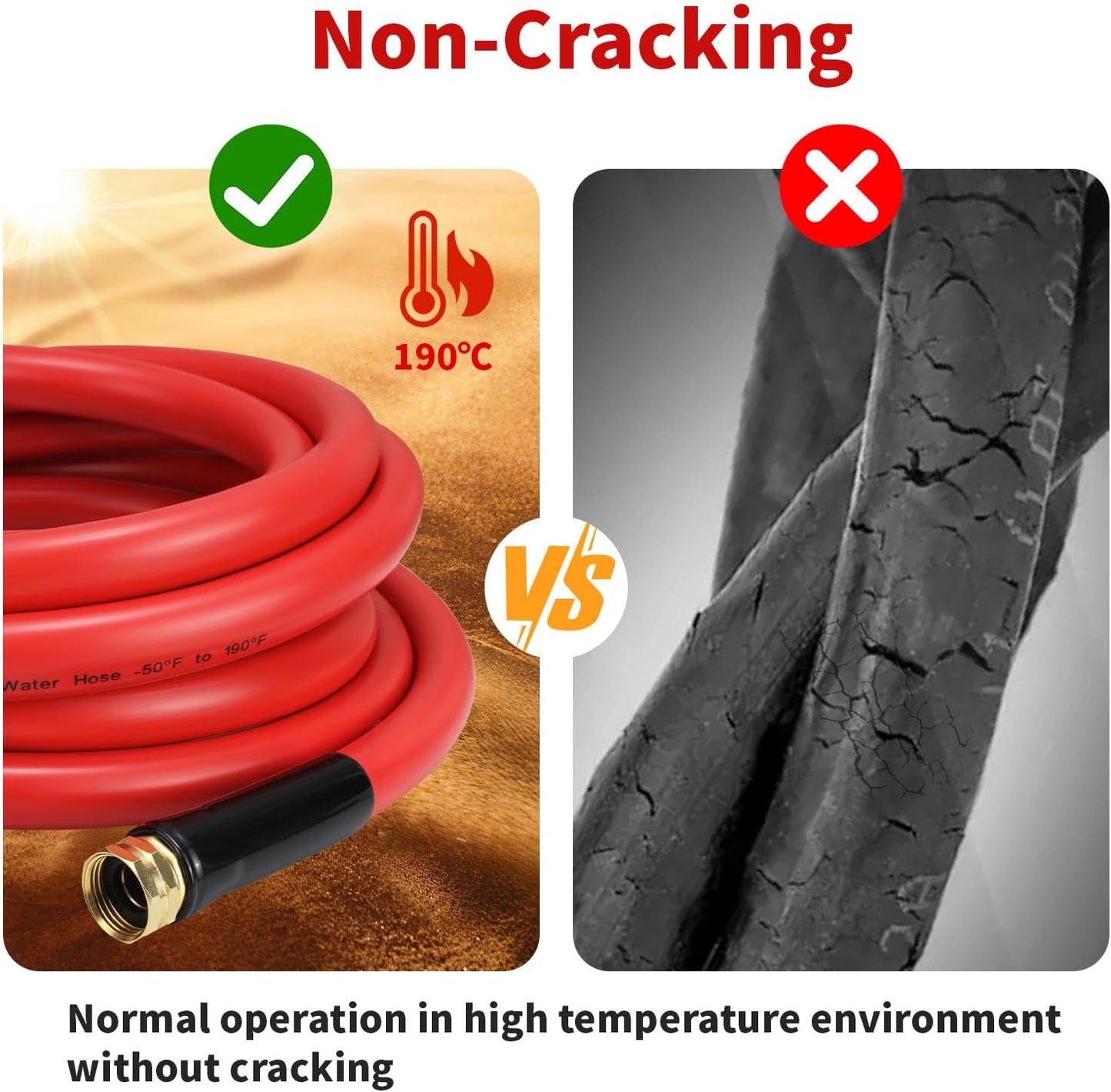 Garden Hose 50ft x 3/4” Hot Water Hose, Heavy Duty -50°F to 190°F,Burst 600Psi Flexible Upgraded Rubber Hoses,3/4” Solid Fittings for All-weather Outdoor Lawn & Garden
