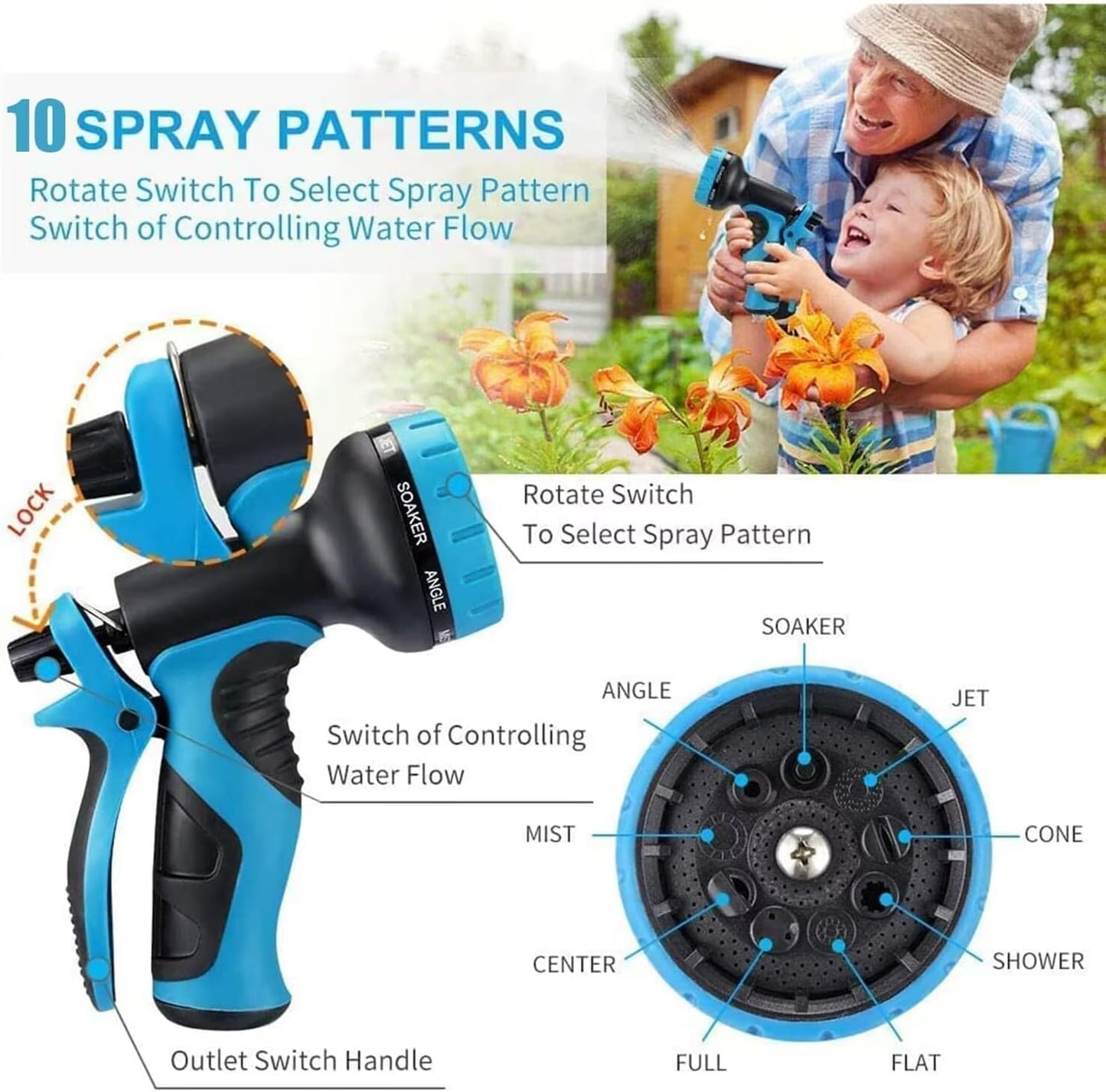 75 ft Garden Hose-No Kink,Heavy Duty,Lightweigh Flexible,Leakproof Water Hose with Sprayer Nozzle-3/4" Solid Brass Connectors-Rubber Car Hoses