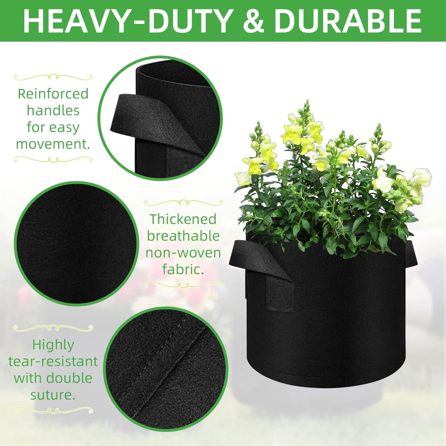 200-Pack 10 Gallon Fabric Grow Bags, Heavy Duty Thickened Nonwoven Plant Grow Bags Aeration Fabric Pots with Handles for Plants