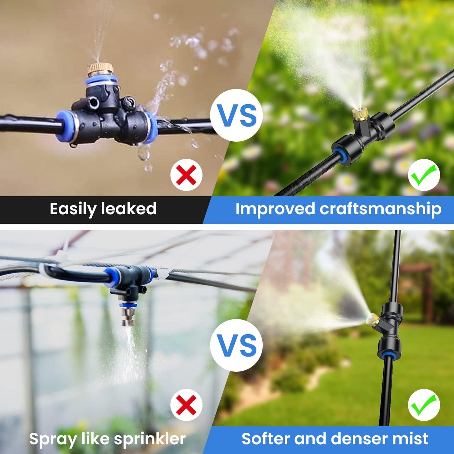 Keten 72FT Misting Cooling System, 59FT(18m)+Extra 13FT(4m) Misting Line, Misters System for Outdoor Patio Garden Greenhouse Pasture with 18 T-Joints+18 Mist Nozzles+3/4” Brass Adapter
