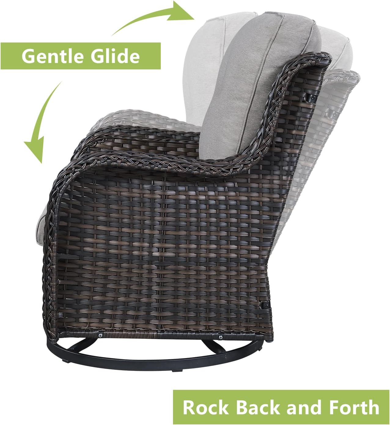Outdoor Wicker Patio Furniture Set - 5 Piece Rattan Patio Conversation Set with 2 Rocking Swivel Chairs,2 Ottomans and 1 Sofa for Porch Deck Backyard Garden(Brown/Grey)