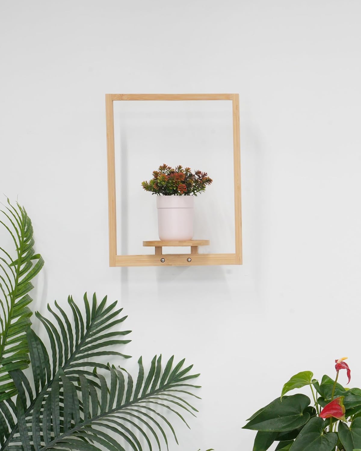 yadoker Wall Planters for Indoor Plants,Bamboo Hanging Plant Holders, Wall Decor Plant Stand, 1-Pack Window Plant Shelves for Living Room & Entryway