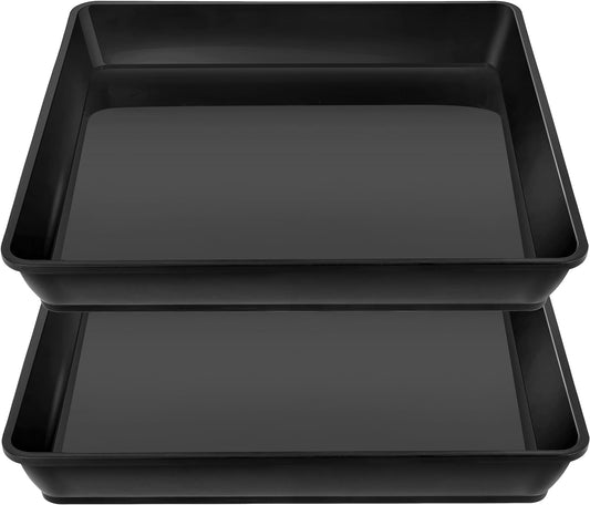 Square Plant Saucer 14 Inch 2 Pack, Durable Plastic Plant Trays Plant Pot Saucers, Square Planters for Indoors and Outdoors Plants, Garden Large Plant Saucers for Pots Black.