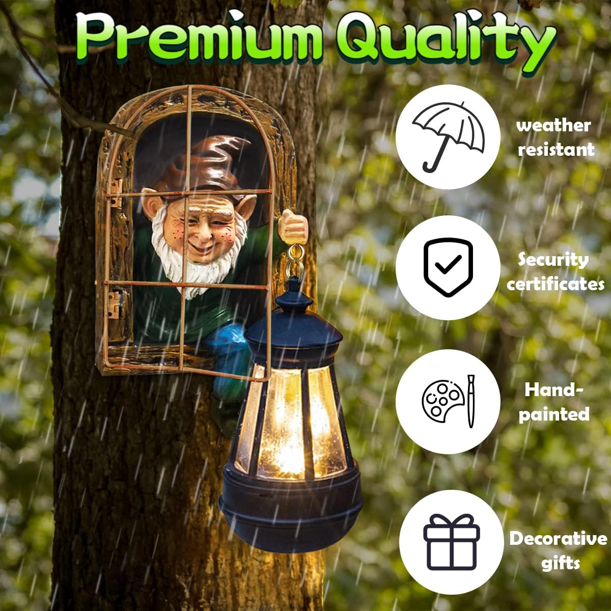 Whimsical Fairy Garden Gnomes with Solar Lights-10 Elf Out The Door Tree Hugger Garden Statues-Outdoor&Yard Decor-Tree Face Sculpture,Ideal for Patio,Wall,Yard