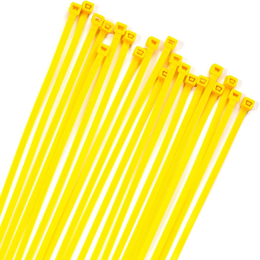 XINGO 100PCS Cable Zip Ties Heavy Duty, Premium Nylon Plastic Wire Ties with 50 Pounds Tensile Strength, Self-Locking Black Nylon Zip Ties for Indoor and Outdoor (12 inch, Yellow)