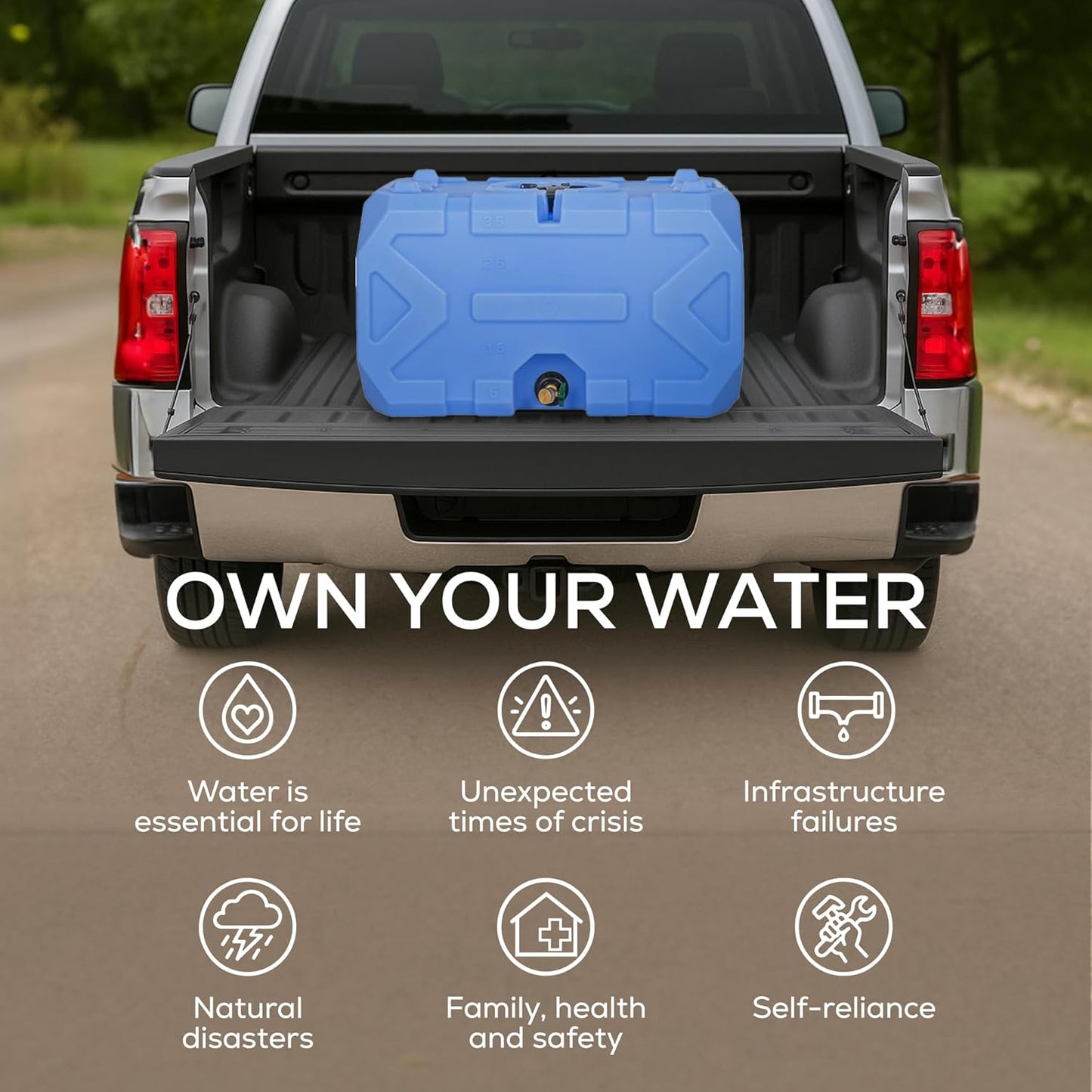Exodus 35 Gallon Water Storage Tank by Rockwell Products | Emergency Water Storage Container | Stackable, BPA Free, Made in The USA