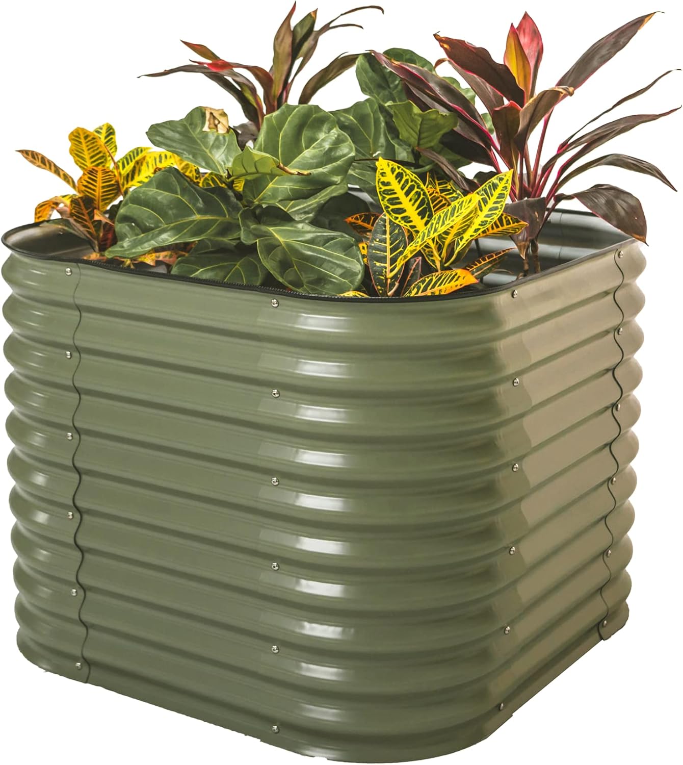 Vego garden 32" Extra Tall Raised Garden Bed Kits,4 in 1 Modular Raised Planter Box for Vegetables Flowers Fruits Oval Metal Raised Garden-Olive Green