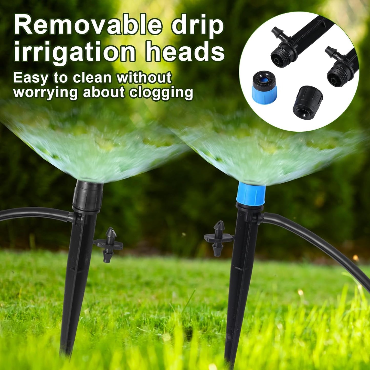 80 Pcs Drip Irrigation Emitters with Adjustable 360 Degree Water Flow Drippers for 1/4 Tubing Sprayer on 5.5 Arrow Stake for Garden System(Blue, Black,Double Barbed)